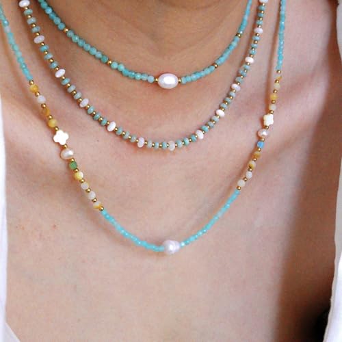 Collier acier inoxydable perles anti-ternissement pierre naturelle