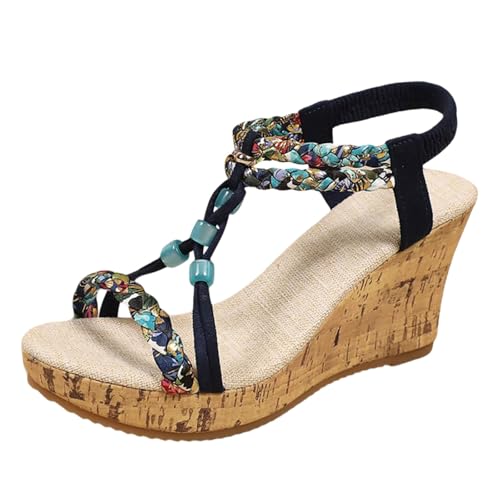 Sandales compensées bohèmes pour femme avec semelle épaisse confortable
