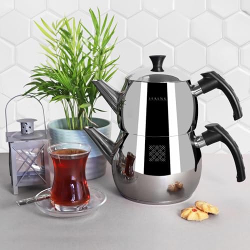 Serenk Edelstahl-Teekannen-Set (Caydanlik), 18/10, 2-teilig, 1 L + 1,5 L – Ansicht 4