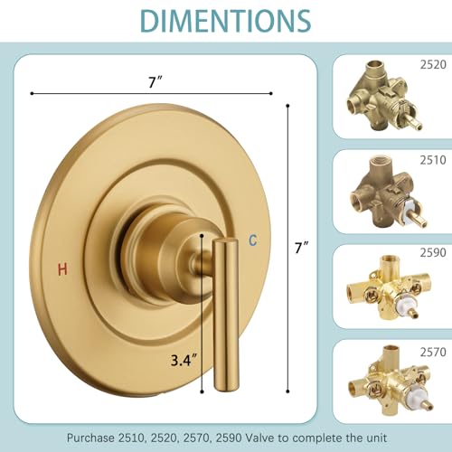 Replacement for Moen Gibson Posi-Temp Pressure-Balancing Valve Only Shower Faucet Trim Kit (Valve& Catridge Not Inclued), Volume and Temperature Control Level Handle (Brushed Gold)