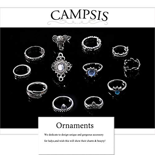 Campsis 12Pcs Boho Crystal Ring Sets Knuckle Stacking Multi Size Rings Elephant Mid Ring For Women And Girls #TOP4