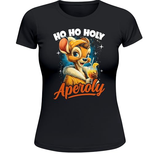 MoonWorks Weihnachtsshirt Damen Spruch Ho Ho Holy Aperoly Comic Style T-Shirt Weihnachten Lustig Weihnachtsoutfit Frauen Schwarz M