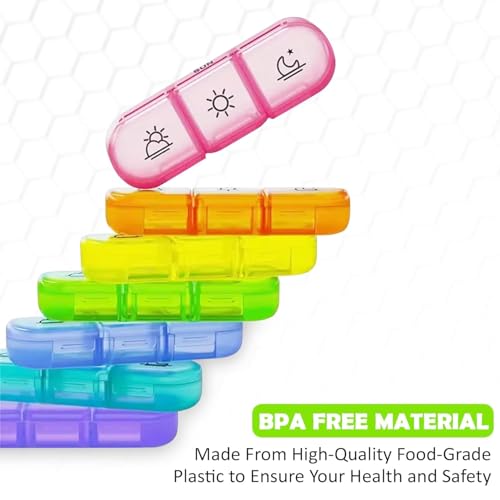 Image of Weekly Medicine Organizer Box 03 Times a Day, Daily Tablets Container Case Travel Pill Box For 07 days | Black & Multicolor | 01 Pcs