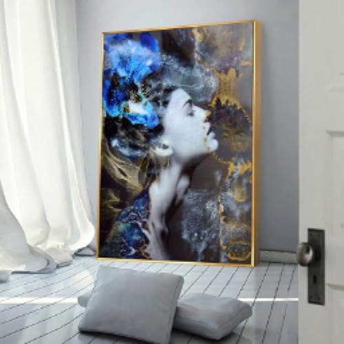 Affiches de fleurs bleues et toile d'art féminin 80x110cm pour déco maison