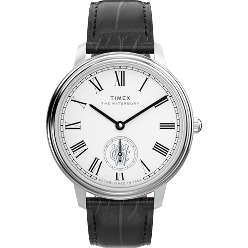 TIMEX Waterbury Metropolitan Analog Watch for Man with White Round Dial & Black Leather Strap Band Water Resistant Men's Wrist Watches - TW2Y23100UJ