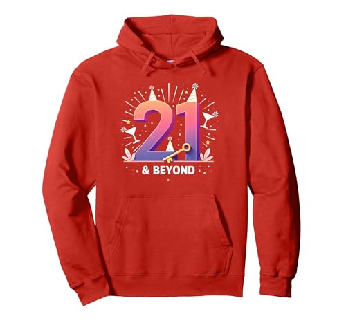 21 y más allá: Regalo Festivo de celebración de cumpleaños Sudadera con Capucha, Unisex para Adultos, Rojo, L