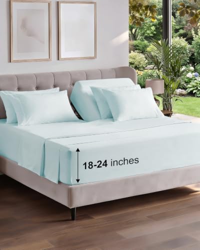 Image of Extra Deep Flex Top Split Head King Sheet Set - 6 Piece Breathable and Cooling Sheets - Hotel Luxury Bedding for Women, Men, Kids & Teens - Easy Secure Fit - Extra Deep Pockets - Ice Blue
