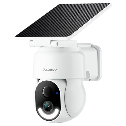 GALAYOU Solar Camera Outdoor Wireless - 2.4 GHz Wi-Fi Battery Powered Cameras for Home Security with Detachable Solar Panel 2K 360 Pan/Tilt Auto-Tracking Spotlight TF Card Storage R6 1 Pack