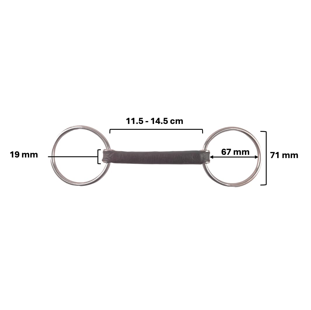 ES0223 JW Gebiss Leder Ledergebiss Wassertrense Stangengebiss mit Flexibel Leder Stange Ringdurchmesser 67 mm Gebissstärke 19 mm (13.5 cm)