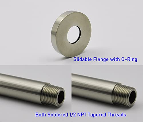 Aquaiaw Shower Arm And O-Ring Flange, 3 Inch, Solid Brass, Round, Both Soldered 1/2 Npt Tapered Threads, Straight Shower Arm Extension, Ceiling Shower Head Arm For Rainfall Shower (Pvd Brushed Nickel) #TOP3