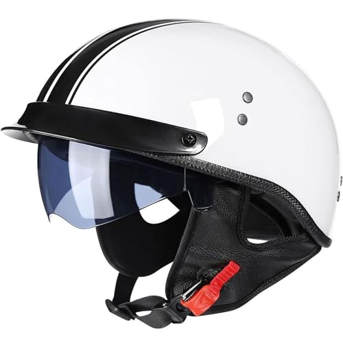 Medio Casco Moto Retro Cascos Abiertos Casco Jet Certificación ECE Cascos Half-Helmet para Scooter Cruiser Ciclomotor Casco Anticolisión con Visera 1,XXL=63-64cm