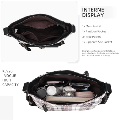 Image of KL928 Women's Crossbody Purse Bags Medium PU Leather Multi-Pocket Handbag | Medium size, multiple pockets, compartments, adjustable strap, zipper, fits 7.9 inch iPad, phone, wallet, shop, work, travel