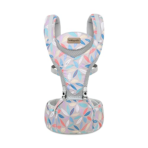 SONARIN Ergonomico Traspirante Marsupio Neonati con Sedile,Portantina Multifunzione Porta Bambino Fascia Porta Bebè Regolabile per Neonati Bambini 0-48 Mesi,Tutte le Posizioni(Foglie)