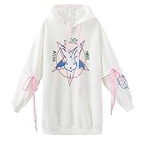 BSTANG Autumn Lace Up Hoodies Cartoon Rabbit Pentacle Print Sweatshirt Kawaii Long Sleeve Loose Women Tracksuit White