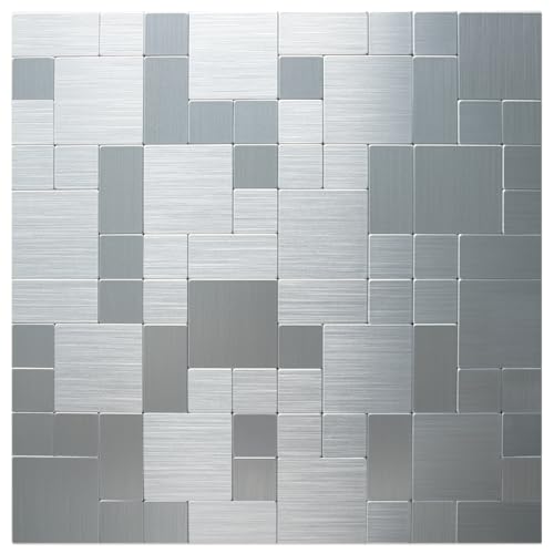 DICOFUN Metal Peel and Stick Tile Backsplash Stainless Steel Kitchen Metal Backsplash Tile Stick on Backsplash for Kitchen (10)