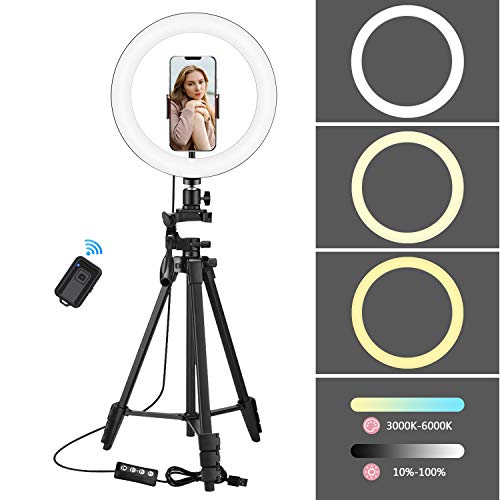 12\" Selfie Ring Light with 53\" Extendable Linkcool Mini Cell Phone Tripod with Portable Pouch, Bluetooth Remote Shutter and Phone Mount for iPhone/Android Phone/Gopros/DSLR Cameras