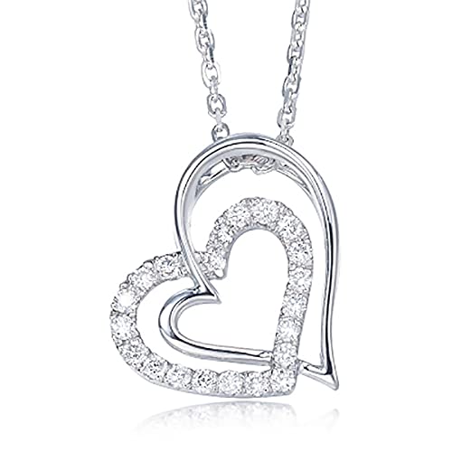 Collier avec pendentifs en zircone cubique femme ras du cou double cœur argent