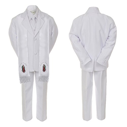 Image of Baby Boy Christening Formal Suit Silver Guadalupe Virgin Mary on Stole SM-20