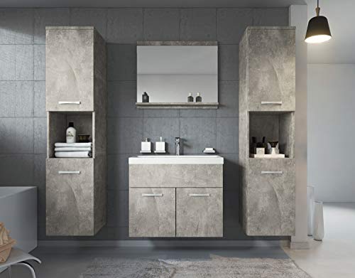 Badkamermeubelset Montreal xl 60 cm wastafel betongrijs - spiegel meubel badkamermeubel badkamerkast - Image 3