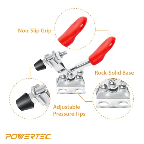 Image of POWERTEC 8PK Small Toggle Clamp, 60 lbs Holding Capacity, 201 Quick Release Horizontal Adjustable Clamps for Woodworking Jigs and Fixtures, Welding, Drill Press, Table Saw Sled, Tool Boxes (20321-P2)