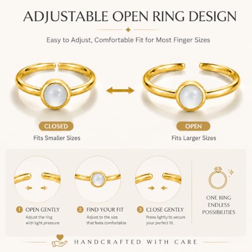 Natural White Agate Ring for Women 925 Sterling Silver Adjustable Open Ring - image 4