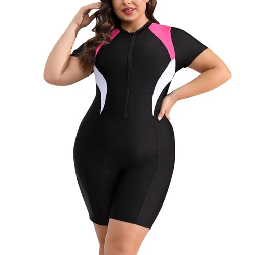 FYMNSI Women Plus Size Zipper Rash Guard Sun Protection Surf Rashguard Boyleg One Piece Sport Swimsuit Padded Bathing Suit