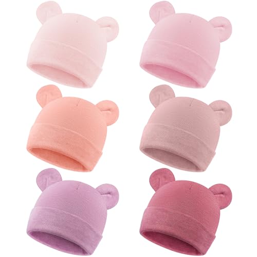 Image of Toulite 6 Pcs Preemie Hats Cotton Preemie Beanies Baby Caps Cute Beanie Bear Ears Hospital Cap for Premature Baby Boys Girls