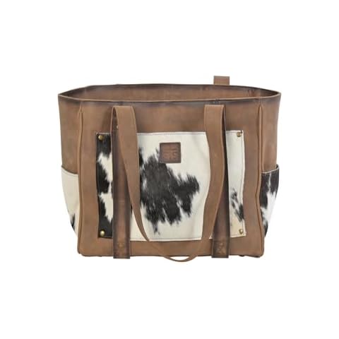 STS RANCHWEAR Women's Cowhide Trinity Tote Durable Spacious Leather Brown Bag with Various Pockets Cover