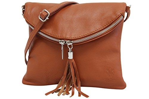 AMBRA Moda italiana bolso bandora de cuero suave embrague pequeñas bolsas de hombro de mujer NL610 (coñac)