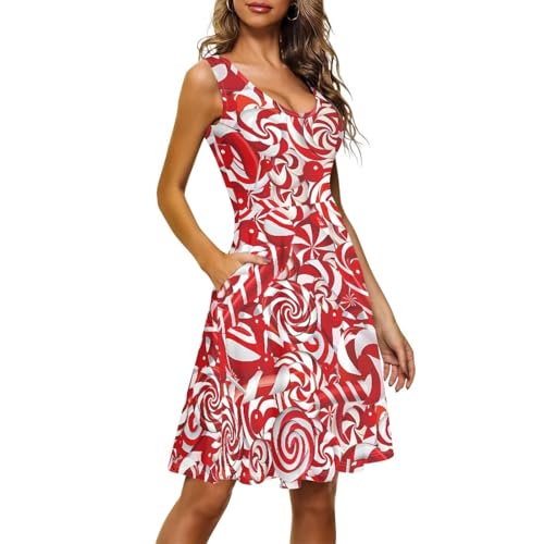 Image of Women's Casual Loose Sundress Midi Sleeveless Crewneck Dress Summer Beach Tank Dress with Pockets