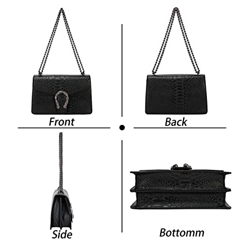 Crossbody Shoulder Square Purse For Women - Fashion Embossed Snake-Print Leather Handbag Metal Chain Satchel Tote Bag #TOP2