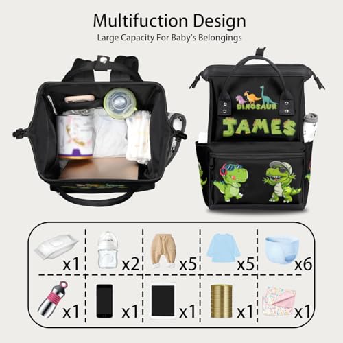 Image of Dinosaurs Diaper-Bag-Backpack for Baby Personalized Baby-Gifts Nappy-Bag | Customized Large Diaper Backpack Travel Stroller Organizer Mommy Bag Waterproof Diaper Bag for New Mom Dad