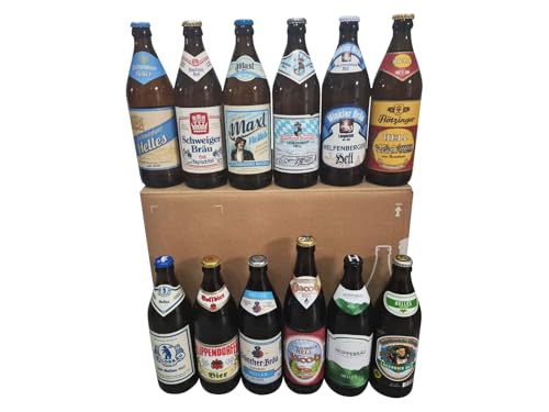Bier Sortiment 'Der Helle Wahnsinn' - Einige der Besten Bayrischen traditionellen Biere | Probierpaket mit 12×0,5l Bayerisches Helles | Bier-Tasting Set |...