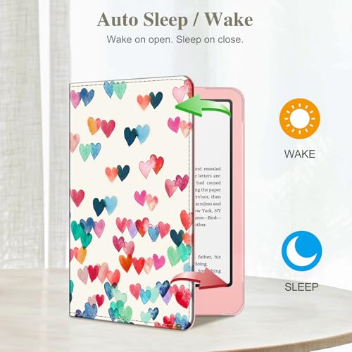 Image of Fintie Case for 7 inch /6.8 inch Kindle Paperwhite(12th /11th Generation-2024 /2021) and Kindle Colorsoft Signature Edition -Slim Foldable Stand Cover Auto Wake /Sleep for Paperwhite 2024, Raining Hearts