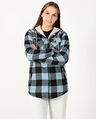 Zenthace Womens Plaid Jacket Sherpa Fleece Lined Hooded Flannel Jackets For Women With Hood Fall Flannel Coat Buffalo Ice Blue L #TOP4