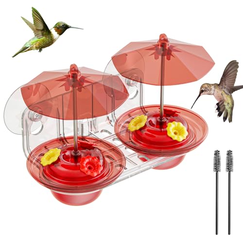 SENIKOS Window Hummingbird Feeder with Strong Suction Cups Small Hummingbird Feeder for Window with Ant Moat Bee-Proof Feeding Ports & Sun Shades Easy to Refill and Clean for Up-Close Viewing Bird