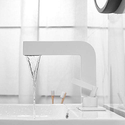 滝型バスルームシンク用蛇口 洗面台用タップ バスルーム用温水・冷水真鍮製滝型アウトレット 洗面台用蛇口 ホワイト(White)