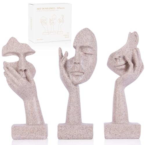 oliruim Set di 3 piccole statue pensatrici, in resina, astratte,