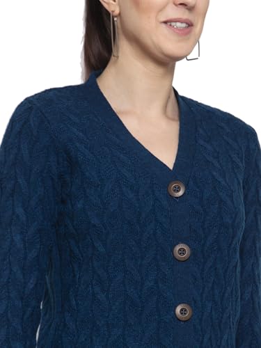 Image of Kalt Women Full Sleeves Cable Button Acrylic V-Neck Sweater