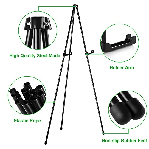 Certbuy 2 Pack 63 Inch Folding Easel For Signs Steel Black Easel Stand For Display Tripod Easels Adjustable Instant Easel Arts & Crafts Easels Stand For Wedding Sign Painting Pictures Poster #TOP2