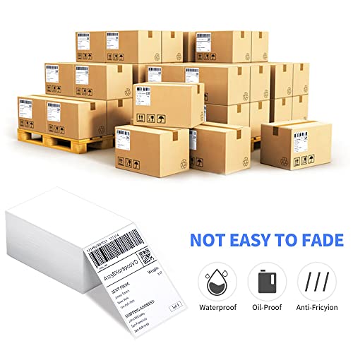 Image of 4 inch x 6 inch Fanfold Direct Thermal Labels, 8000 Total 8 Stacks, White Perforated Shipping Labels Compatible with Zebra, Elton Printers
