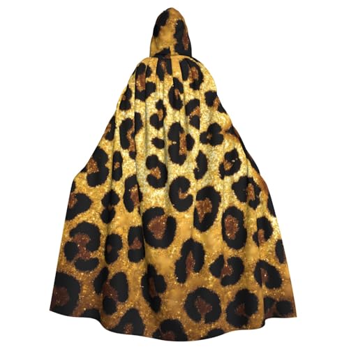 peiyeety Cape à capuche à paillettes léopard dorées pour homme et femme, déguisement d'Halloween ou de cosplay