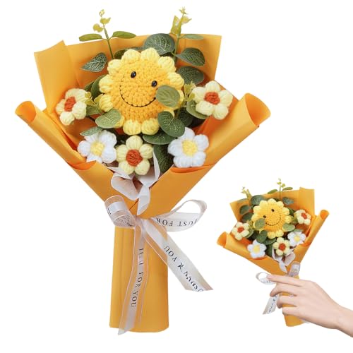 KQWVZ Crochet Flowers Bouquet, Handmade Crochet Sunflower, Knitted Smile Sunflower, Crochet Flowers Kit, for Mother's Day, Birthday, Valentine's Day, Wedding, Graduation, Anniversary
