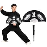 Beavorty Tai Chi Kampffächer aus Edelstahl Faltbar Schwarz für Kampfsport Fitness und Tanzvorführung Leicht und Robust für Sommerveranstaltungen