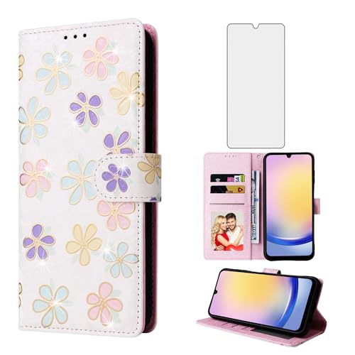 Coque Samsung Galaxy A25 5G Asuwish Étui Portefeuille à Rabat avec Verre Trempé