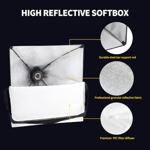 Image of Takerers Softbox Photography Lighting Kit, 3-Pack 16'' x 16'' Continuous Lighting Photo Equipment with 50W E27 Socket 5500K LED Bulb Photography Studio for Photography /Video Recording /Live Streaming