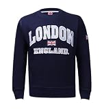 Itzu Sudadera de algodón con diseño de la bandera británica de Londres para hombre, azul marino, L