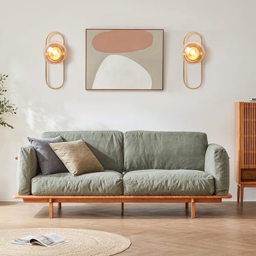 Image of Bektas Gold Wall Lamp Sconces Set of 2 with Amber Globe Glass Shade - Wall Lights for Living Room & Bedrooms ETL Listed