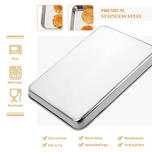 Deedro Stainless Steel Baking Sheet Set Of 2, Cookie Sheet Metal Baking Pan Oven Tray, Non Toxic & Heavy Duty, Rust Free & Mirror Finish, Easy Clean & Dishwasher Safe, 12 X 10 X 1 Inch #TOP2