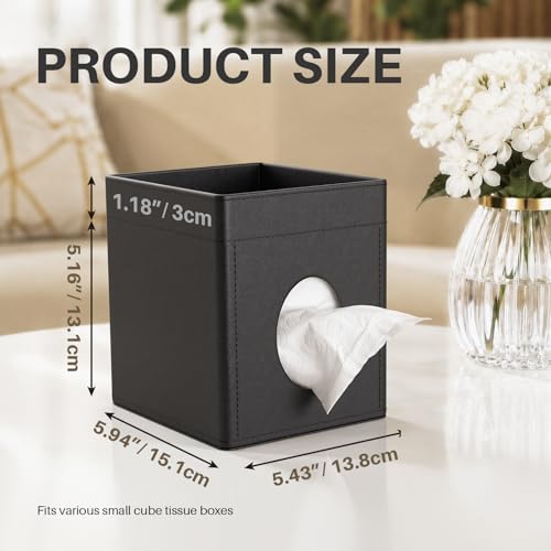 Square Tissue Box Holder with Storage Tray Tissue Box Cover, Tissues Cube Boxes Cover for Nightst, Dining Table, Dressing Table, Tea Table, Coffee Bar (Black) by Zibqee - Used condition - Image 4